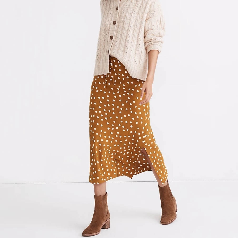 Madewell Drawstring Midi Slip Skirt in Big Dot